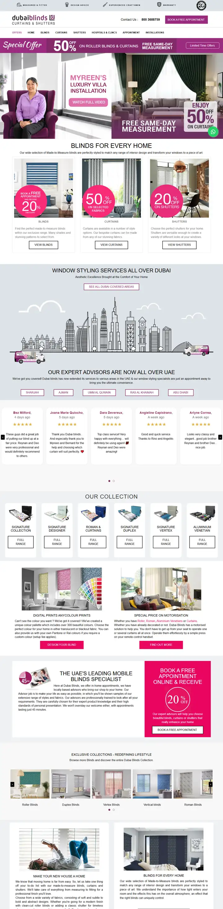 Dubai Blinds homepage: a web design in Pakistan project by Website Services Pakistan