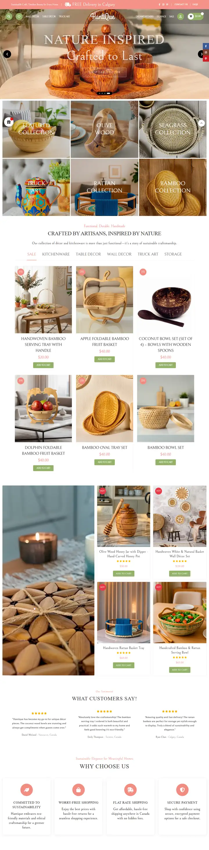 Hantique homepage: a shopify development services project by Website Services Pakistan