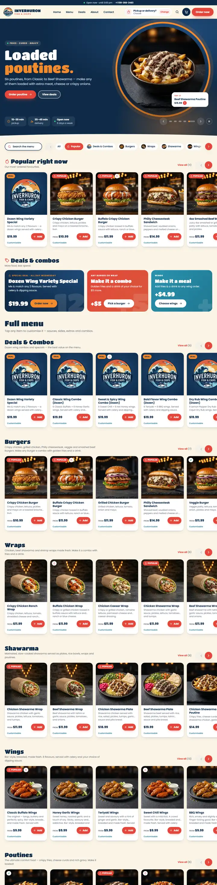 Inverhuron Fish & Chips homepage: a custom web development project by Website Services Pakistan