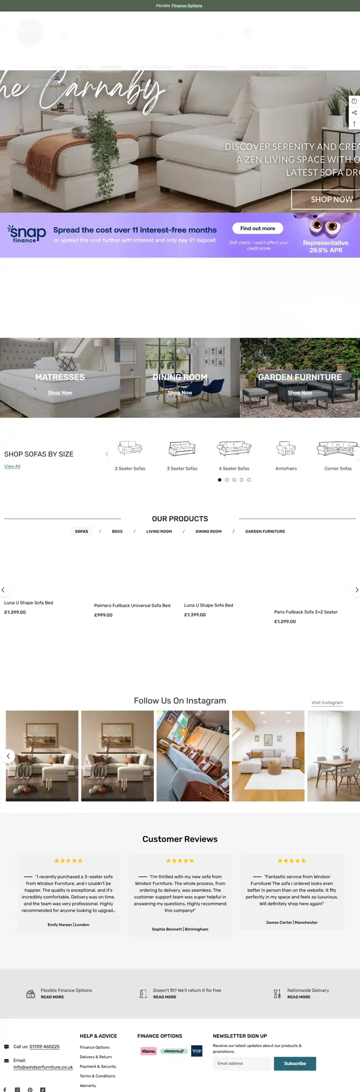 Windsor Furniture homepage: a shopify development services project by Website Services Pakistan