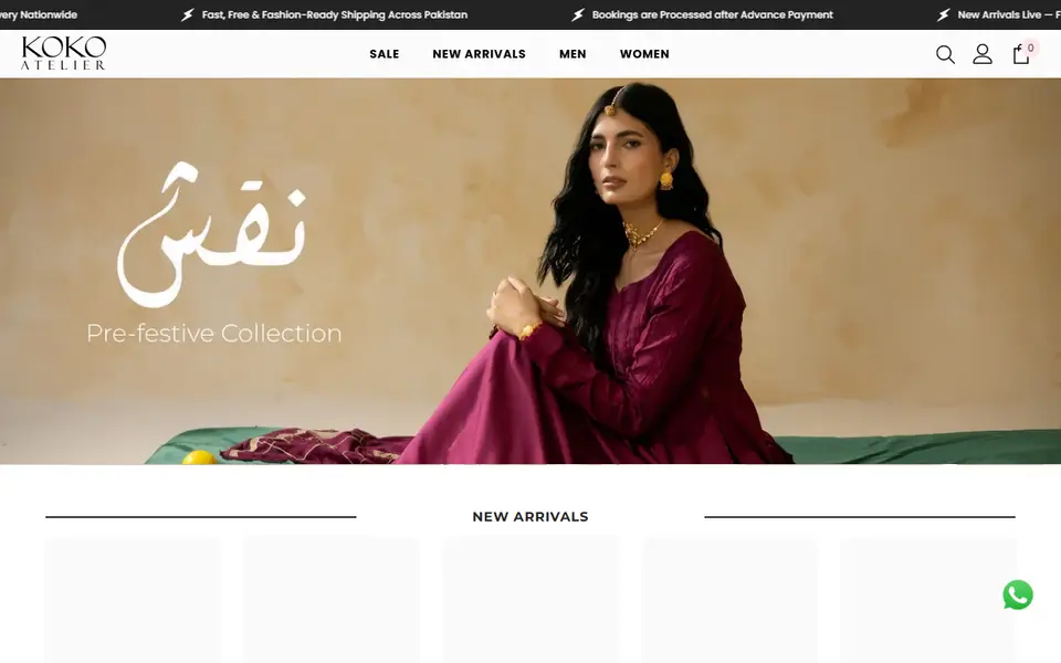 Koko Atelier Pakistani fashion Shopify store with festive collection banner
