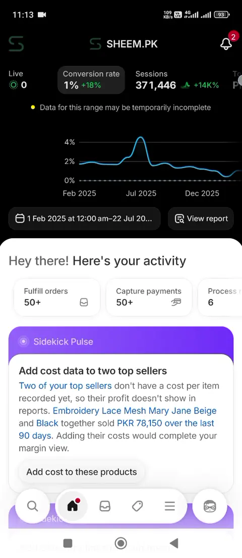 Is Shopify available in Pakistan? The sheem.pk Shopify admin showing PKR 13M in sales and 3,805 orders