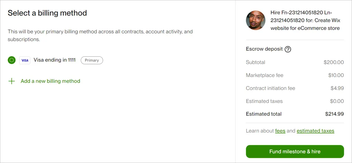 Funding a project milestone into escrow on Upwork