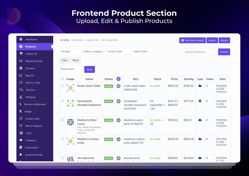 Vendors adding and editing their own products from the Dokan frontend dashboard