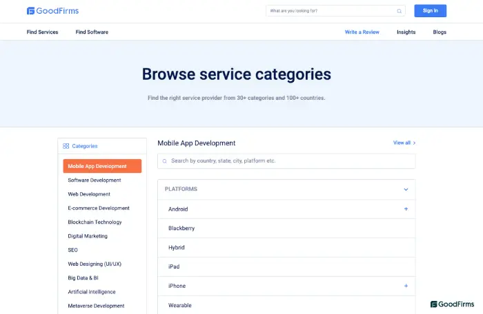 GoodFirms directory of web design companies